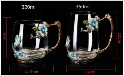 Beauty Enamel Crystal Glass Cup Flower Tea Mug High-grade Glass Water Cup and Mug with Handgrip Perfect Gift for Lover Wedding