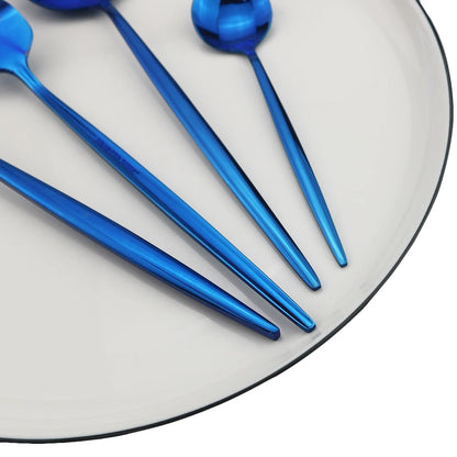 4pcs/set Blue Dinnerware Set Stainless Steel Gold Cutlery Dinner Set Knife Fork Spoon Silverware Flatware Kitchen Tableware Set