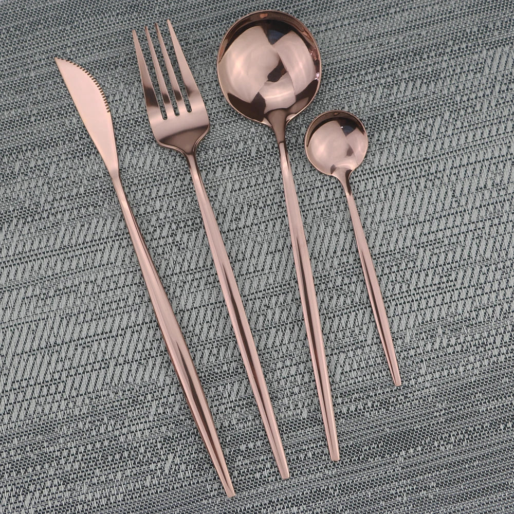 4pcs/set Blue Dinnerware Set Stainless Steel Gold Cutlery Dinner Set Knife Fork Spoon Silverware Flatware Kitchen Tableware Set