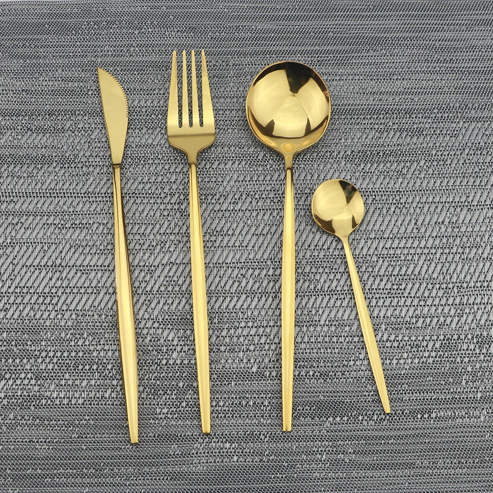 4pcs/set Blue Dinnerware Set Stainless Steel Gold Cutlery Dinner Set Knife Fork Spoon Silverware Flatware Kitchen Tableware Set