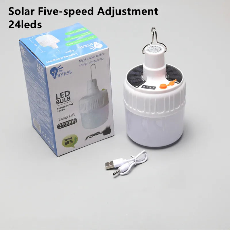 Solar LED Light Outdoor Waterproof Portable Camping Lamp USB Rechargeable LED Bulb Emergency Lamp Garden Solar Power Light Bulb