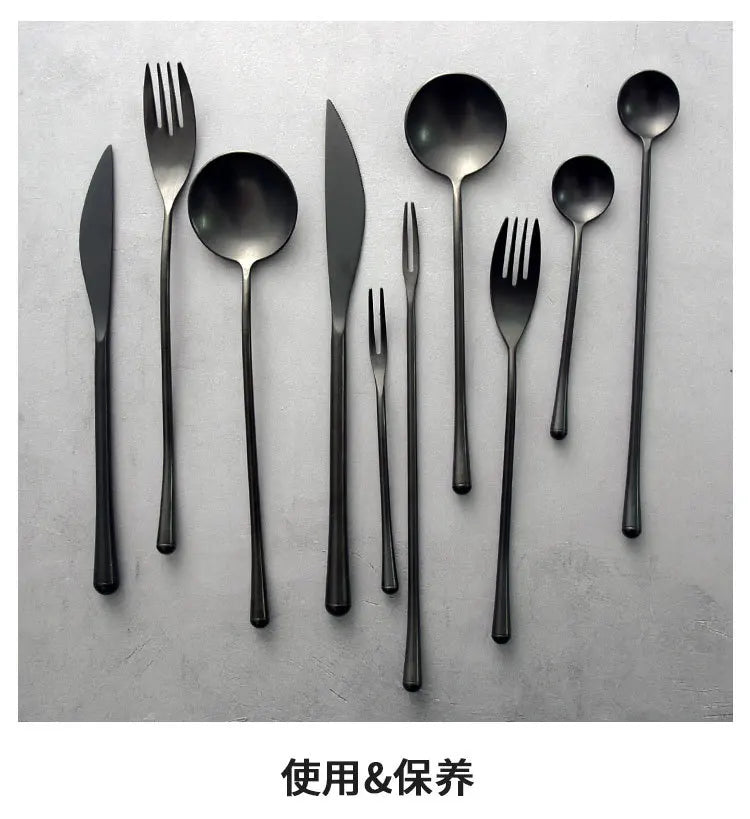 Japanese Black Retro Cutlery Set 304 Stainless Steel Western Steak Knife Fork Spoon Set Coffee Spoon Desser Fruit Fork