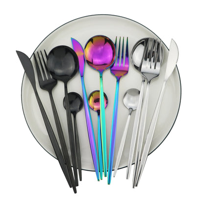 4pcs/set Blue Dinnerware Set Stainless Steel Gold Cutlery Dinner Set Knife Fork Spoon Silverware Flatware Kitchen Tableware Set