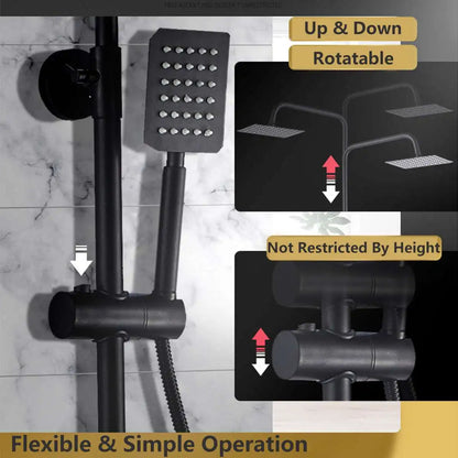 JETEVEVEN Bathroom Shower Faucet Rainfall Shower Set Matte Black Wall Mount Bathtub 3-way Shelf Shower Mixer Tap Shower System