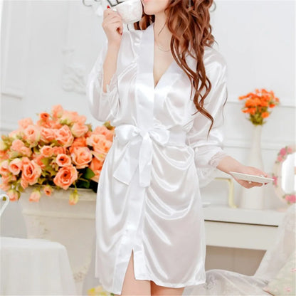 Mid-sleeve Sexy Women Nightwear Robes Bathrobes With Underwear Lace Female T-back Sleepwear Lady Nightgowns Pajamas