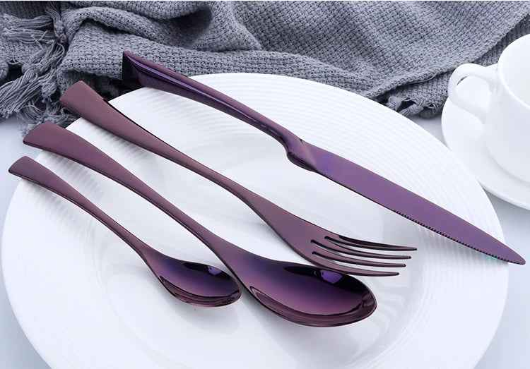 Buyer Star 4-Piece Black Cutlery Set Stainless Steel Gold Dinnerware Set Knife Fork Table Fork Black Tableware Set Drop Shipping