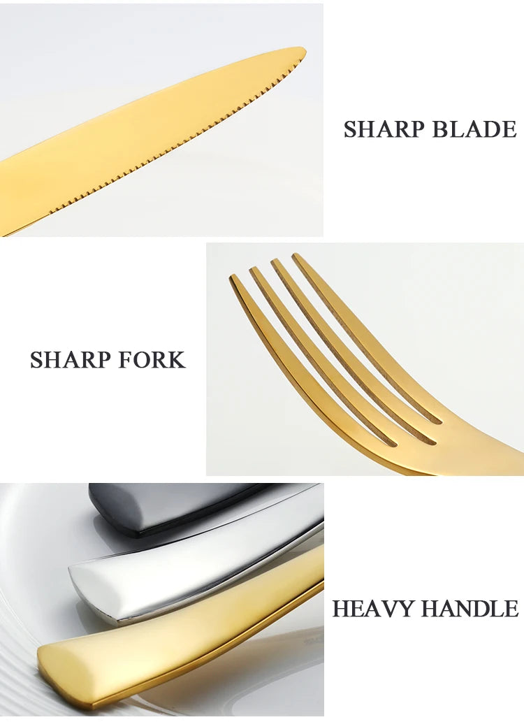 Buyer Star 4-Piece Black Cutlery Set Stainless Steel Gold Dinnerware Set Knife Fork Table Fork Black Tableware Set Drop Shipping