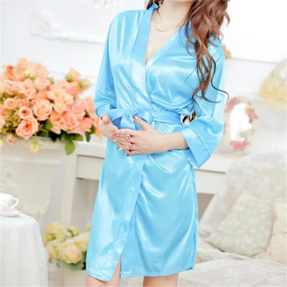 Mid-sleeve Sexy Women Nightwear Robes Bathrobes With Underwear Lace Female T-back Sleepwear Lady Nightgowns Pajamas