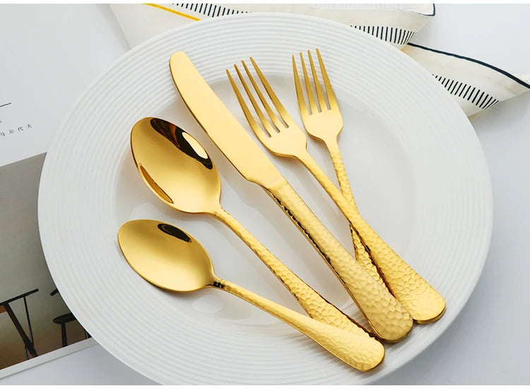 Buyer Star 5-45PCS Dream Color Flatware Gold Black Dinner Tableware Silverware Dinner Fork Spoon Knife Cutlery Set Drop Shipping