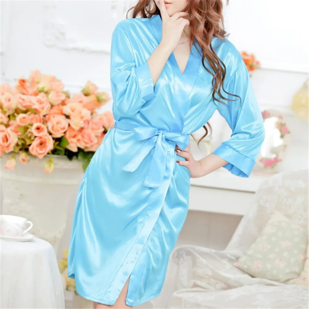 Mid-sleeve Sexy Women Nightwear Robes Bathrobes With Underwear Lace Female T-back Sleepwear Lady Nightgowns Pajamas