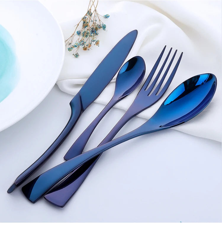 Buyer Star 4-Piece Black Cutlery Set Stainless Steel Gold Dinnerware Set Knife Fork Table Fork Black Tableware Set Drop Shipping