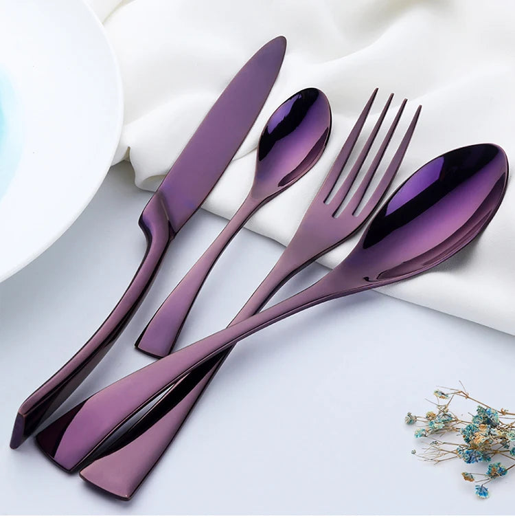 Buyer Star 4-Piece Black Cutlery Set Stainless Steel Gold Dinnerware Set Knife Fork Table Fork Black Tableware Set Drop Shipping