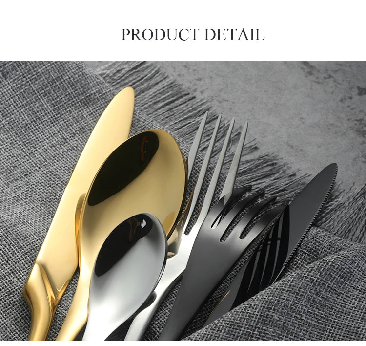 Buyer Star 4-Piece Black Cutlery Set Stainless Steel Gold Dinnerware Set Knife Fork Table Fork Black Tableware Set Drop Shipping