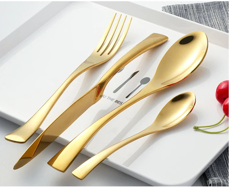 Buyer Star 4-Piece Black Cutlery Set Stainless Steel Gold Dinnerware Set Knife Fork Table Fork Black Tableware Set Drop Shipping