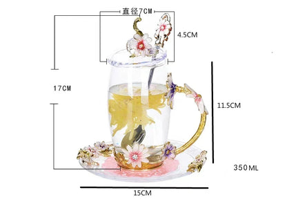 Hand-made Enamel Flower Glass Cup Coffee Mug Scented Tea Mug Milk Lemon Juice Cup Glass Lover Gift Couple Mug Drop ship