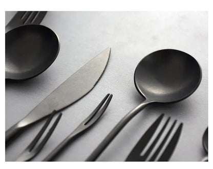 Japanese Black Retro Cutlery Set 304 Stainless Steel Western Steak Knife Fork Spoon Set Coffee Spoon Desser Fruit Fork