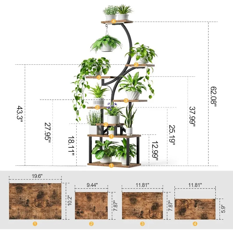 Plant Stand Indoor with Grow Lights,8 Tiered Indoor Plant Shelf,62&quot;Tall Plant Stand for Indoor Multiple