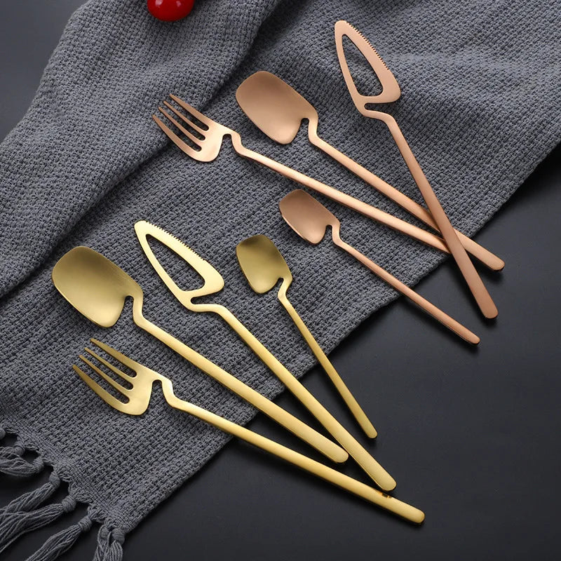 16pcs Matte Black Western Dinnerware Set 18/10 Stainless Steel Cutlery Creative Fork Knife Spoon Tableware Flatware Silverware