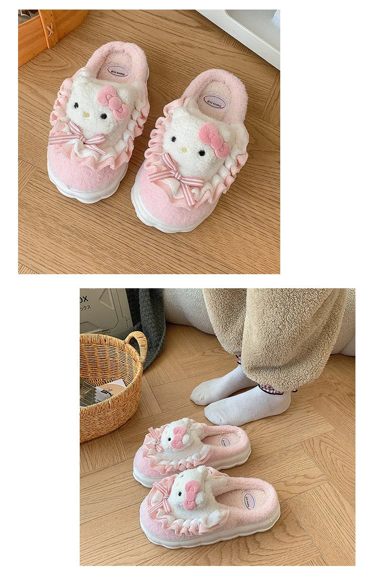 Sanrio Cotton Slippers Hello Kitty Cute Student Autumn Winter Bedroom Home Casual Soft Padded Plush Bedroom Aldult Shoes Girls