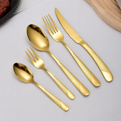 5pcs/set Cutlery Tableware Stainless steel Cutlery Set Luxury Dinnerware Gold Fork Spoon Steak Knife Western Flatware Set