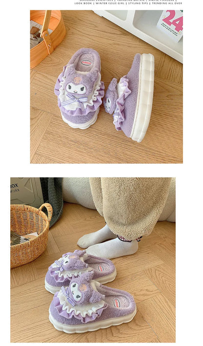 Sanrio Cotton Slippers Hello Kitty Cute Student Autumn Winter Bedroom Home Casual Soft Padded Plush Bedroom Aldult Shoes Girls