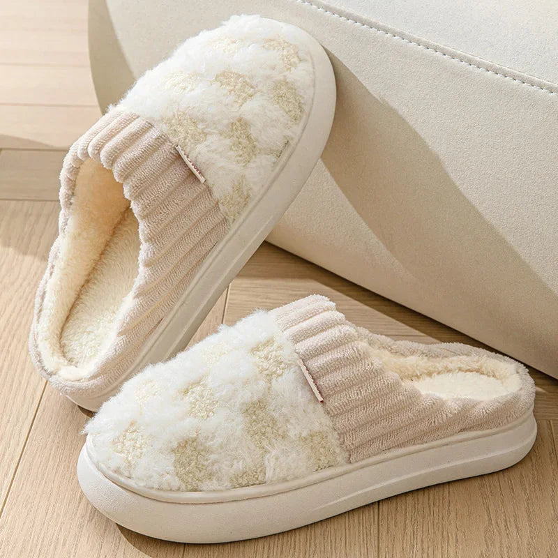 Autum Winter Plush Warm Women Cotton Slippers Casual Indoor Home Toe Wrap Cartoon Slides Men Anti Slip Thick Platform Soft Shoes