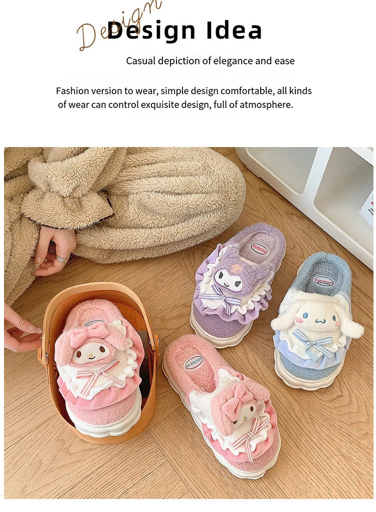 Sanrio Cotton Slippers Hello Kitty Cute Student Autumn Winter Bedroom Home Casual Soft Padded Plush Bedroom Aldult Shoes Girls