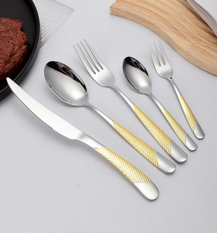 5pcs/set Cutlery Tableware Stainless steel Cutlery Set Luxury Dinnerware Gold Fork Spoon Steak Knife Western Flatware Set