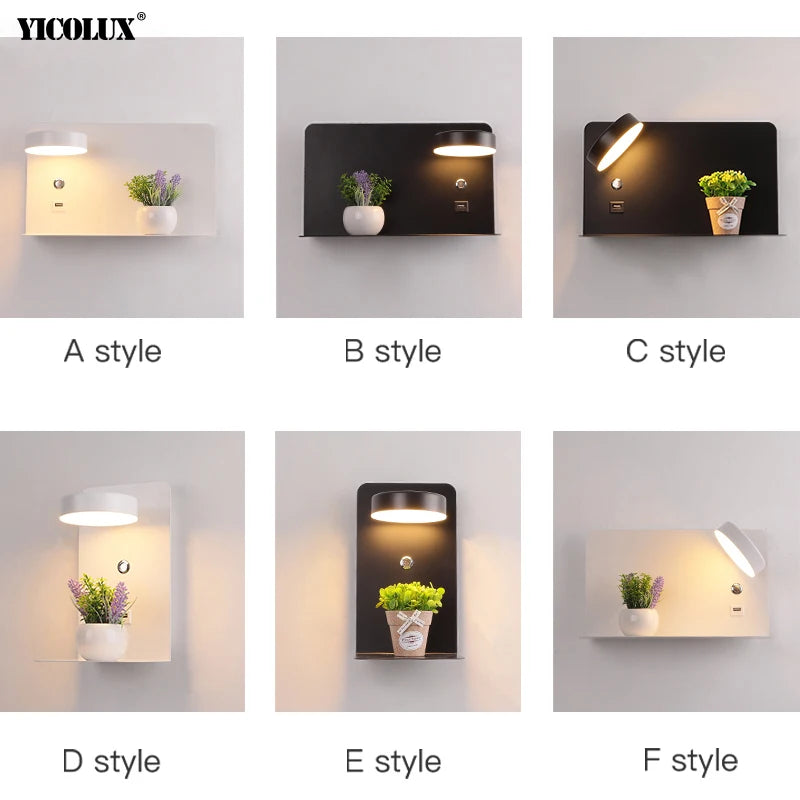 LED Wall Lights With Switch And USB Interface Fashion White Black Lamp Fixture Corridor Aisle Lighting Art Luminaire Wandlamp