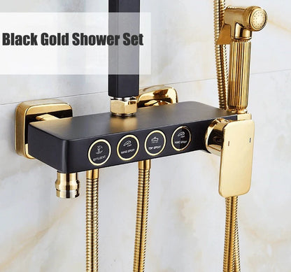 Luxury Shower System with Thermostatic Shower Mixer Faucets 12 Inch Rainfall ABS Shower Head Hot Cold Bathroom Shower Set