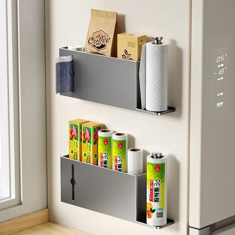 Paper Towel Holder Wall Mount for Kitchen Freshness Film Storage Rack  Door Cabinet Organiser For Kitchen Storage Punch-Free