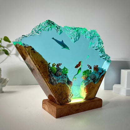 Seabed World Organism Resin Table Light Creactive Art Decoration Lamp Mermaid Dolphin Theme Night Light  USB Charge