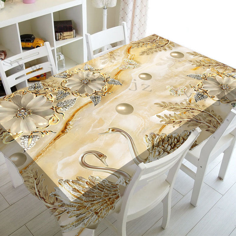 Luxury Pearl and Flower Butterfly 3d Printing Dining Room Tablecloth Dustproof Rectangular Home Kitchen Accessories Tablecloth