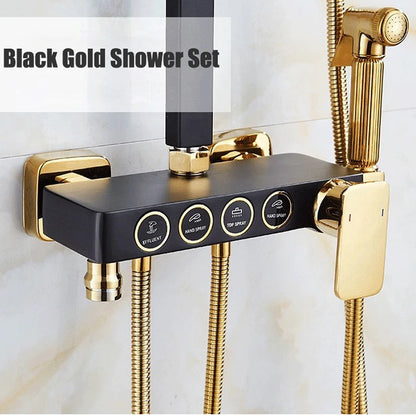 Luxury Shower System with Thermostatic Shower Mixer Faucets 12 Inch Rainfall ABS Shower Head Hot Cold Bathroom Shower Set