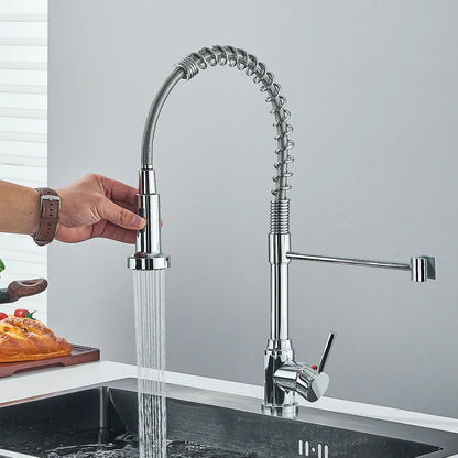 Matte Black Kitchen Sink Faucet One Handle Spring Hot and Cold Water Tap Deck Mounted Bathroom Chrome Kitchen Crane