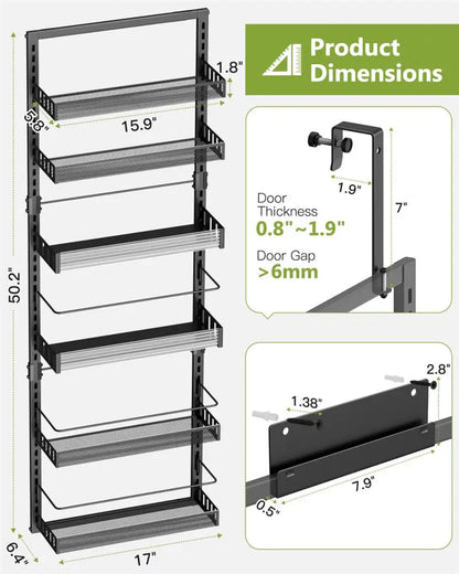 6 Tier Over The Door Pantry Organizer Hanging Spice Rack Home Storage Shelf Hanging Wall Mounted For Kitchen Bathroom Bedroom