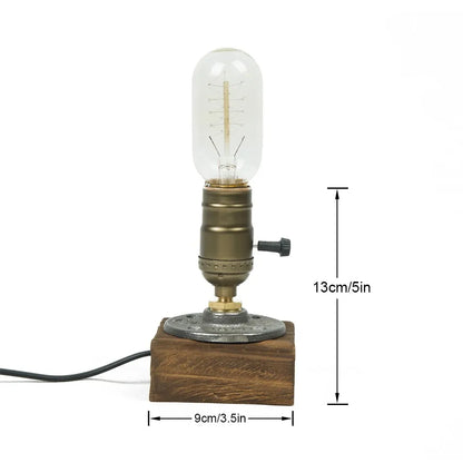 Industrial LED Table Lights With Switch  Wood Desk Lamp Retro Home Decor Creative Art Gift Night Light