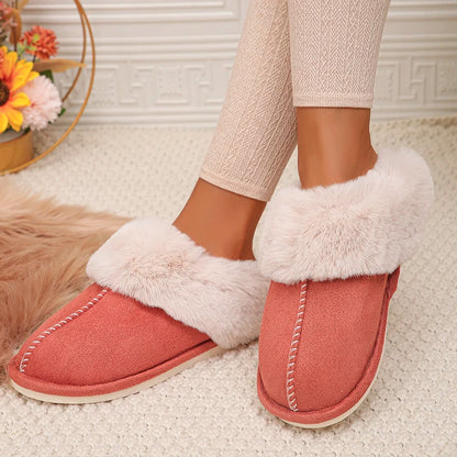 Closed Toe Warm Cotton Slippers Women Faux Fur Thicken Plush Winter Home Shoes Woman Lightweight Casual Indoor Slides Female