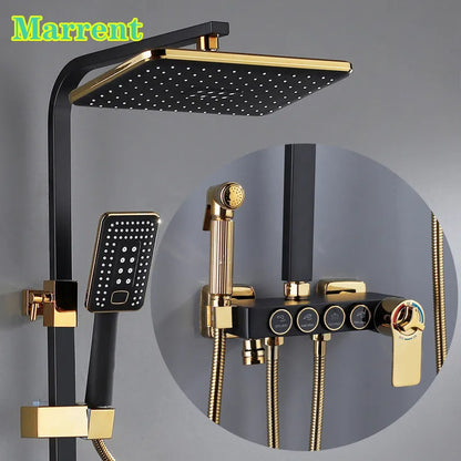 Luxury Shower System with Thermostatic Shower Mixer Faucets 12 Inch Rainfall ABS Shower Head Hot Cold Bathroom Shower Set