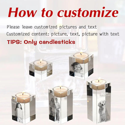 Personalized 3D Photo Crystal Candle Holder Custom Engraved Clear Crystal Candlestick With Picture Text Christmas Birthday Gift