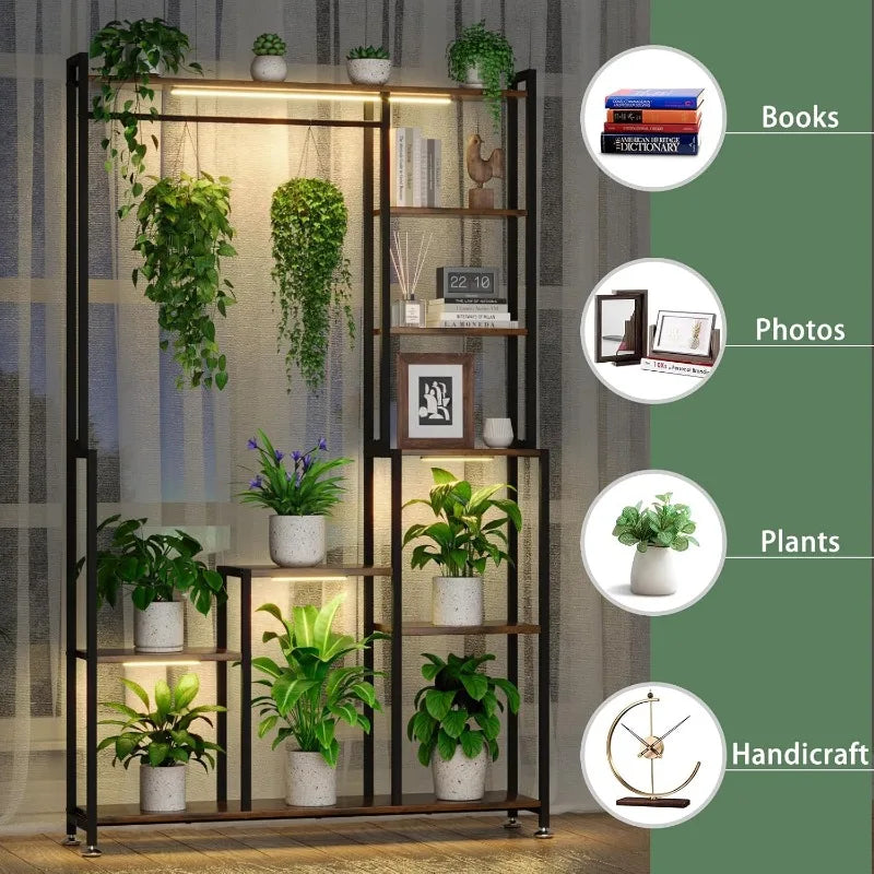 Tall Plant Stand Indoor with Grow Lights, 8 Tiered Metal Plant Stand for Indoor Plants Multiple, Large Plant Shelf Display Rack