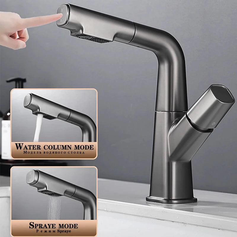 Grey Bathroom Faucet Hot Cold Water Sink Mixer Tap Stainless Steel Paint Square Basin Faucets Single Hole Tapware Deck-mounted