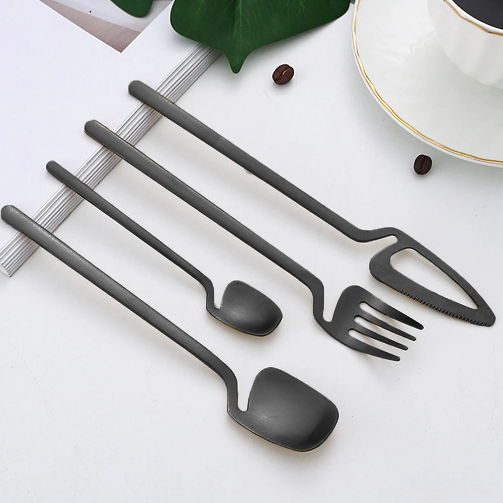 16Pcs Black Cutlery Set Stainless Steel Steak Cutlery Cutlery Western Cutlery Dishwasher Safe Kitchen Tableware Set