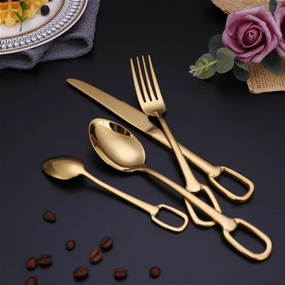 5Pcs Luxury Tableware Set tainless Steel Knife Fork Spoon Cutlery Set Elegant Dinnerware Set Hangable Design Customizable Logo