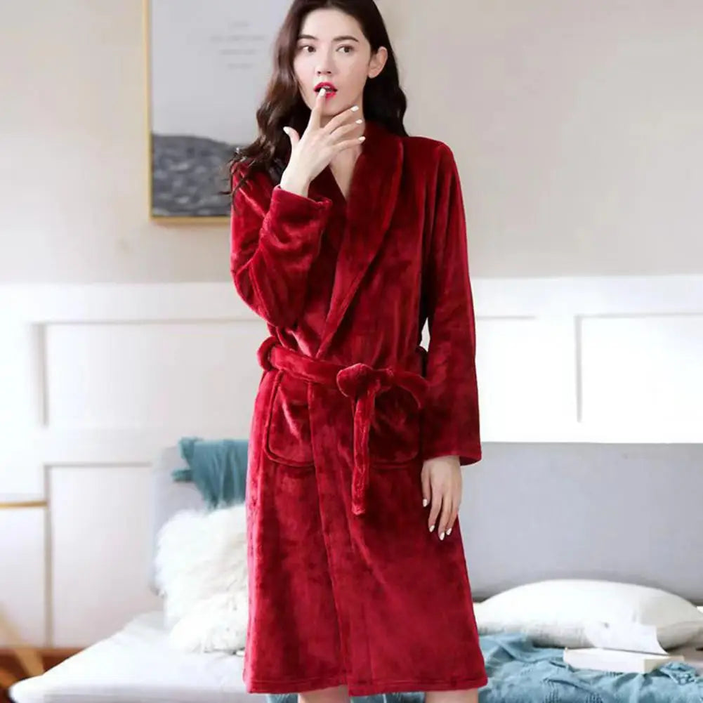 Coral Fleece Bathrobe Women Man Winter Warm Casual Flannel Robe Sleepwear Plush Shawl Bath Robe Lounge Nightgown Home Clothes