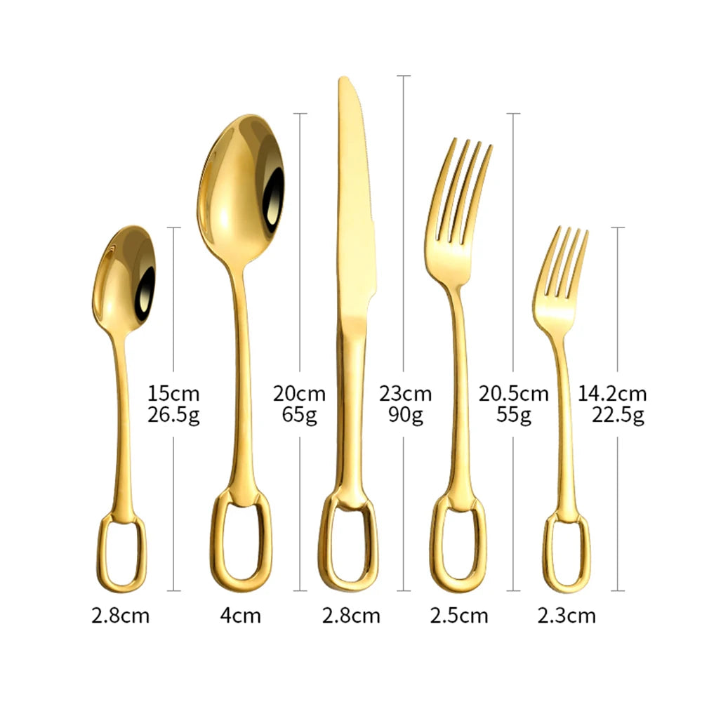 5Pcs Luxury Tableware Set tainless Steel Knife Fork Spoon Cutlery Set Elegant Dinnerware Set Hangable Design Customizable Logo