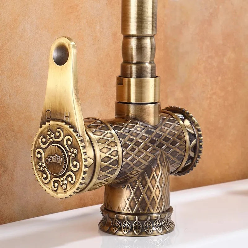 Basin Faucets Antique Bronze Bathroom Faucet Hot &amp; Cold Brass Bathroom Sink Faucet Deck Mounted Lavotory Faucet  Kitchen  Tap