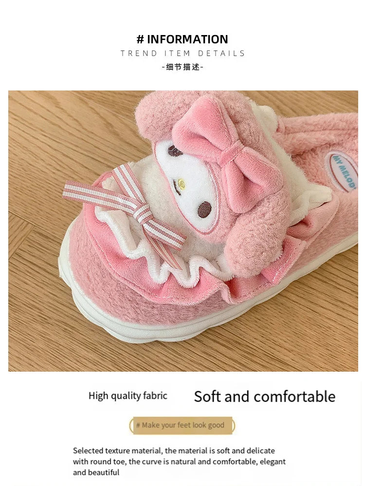 Sanrio Cotton Slippers Hello Kitty Cute Student Autumn Winter Bedroom Home Casual Soft Padded Plush Bedroom Aldult Shoes Girls