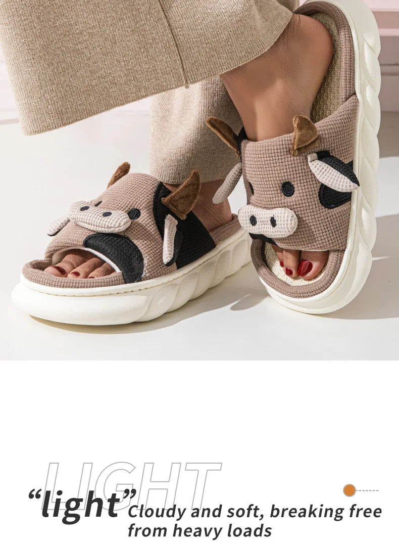 LItfun Fashion Winter Cotton Slippers Women Plush Lining House Slippers Lovely Milk Cow Women Slippers Fluffy Fuzzy Women Slides