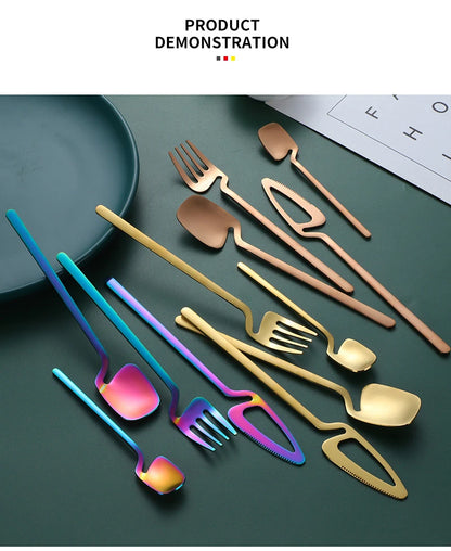 16pcs Matte Black Western Dinnerware Set 18/10 Stainless Steel Cutlery Creative Fork Knife Spoon Tableware Flatware Silverware